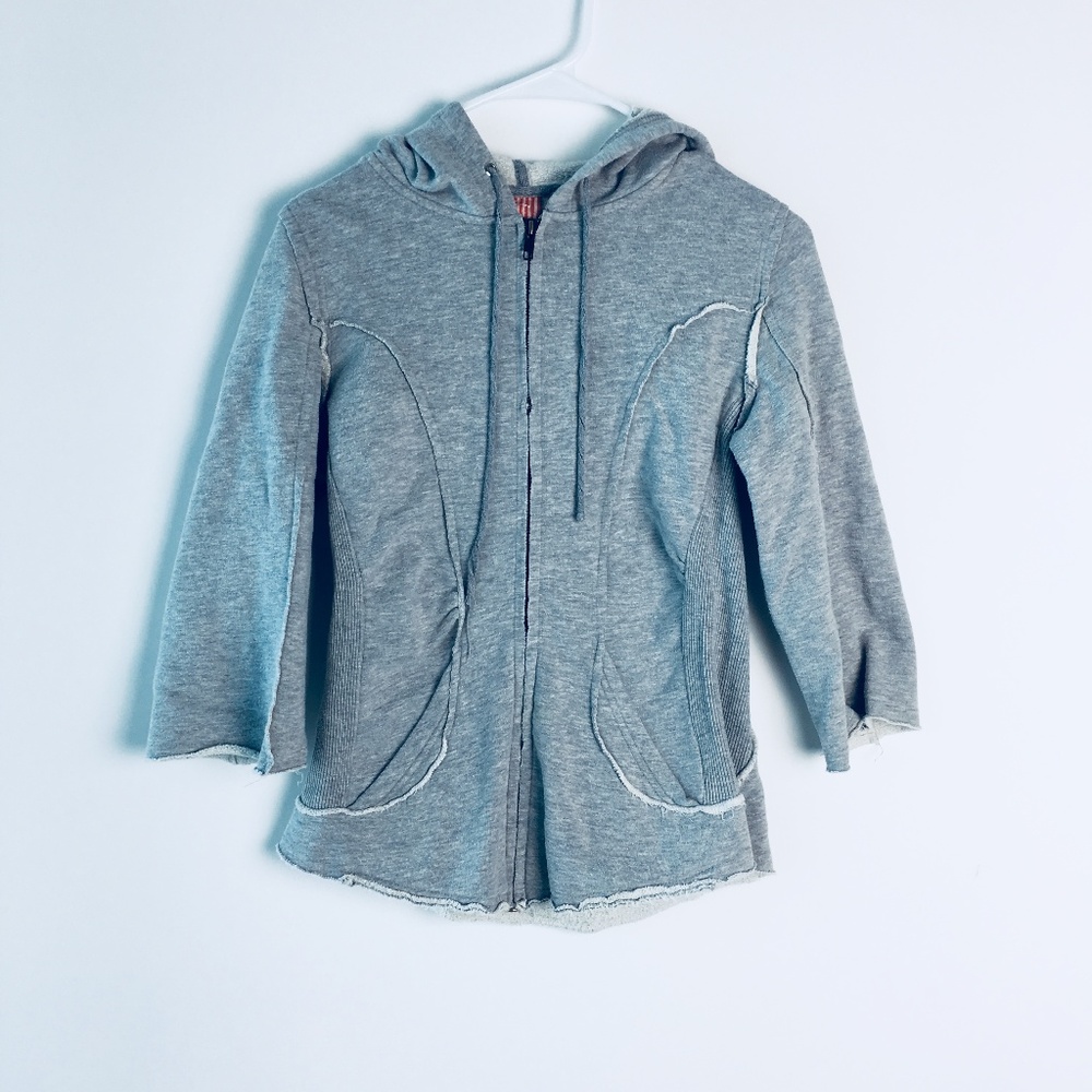 Free People 3/4 Sleeve Hoodie Raw Hem